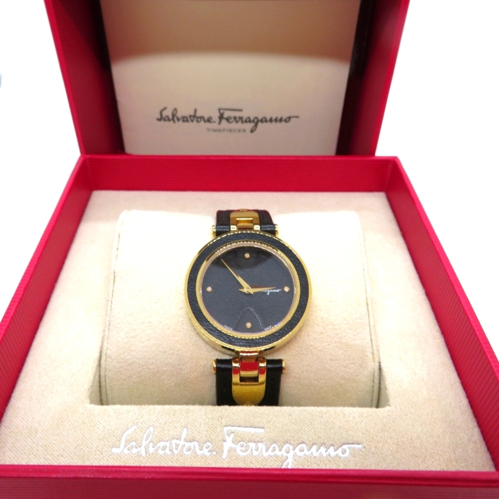 Salvatore Ferragamo Black and Gold Women's Bracelet Watch